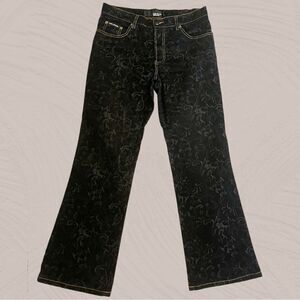 90s vintage black velvet jacquard mid rise bootcut pants